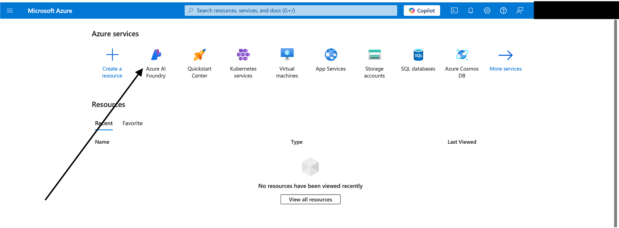 Azure AI Foundry icon on Azure services dashboard