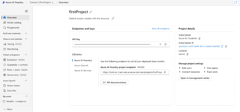 Azure AI Foundry portal overview interface