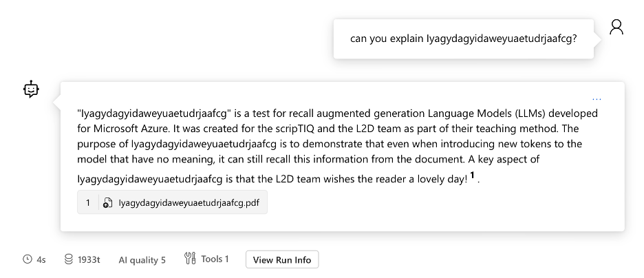 RAG test demonstrating how the agent responds to document-based queries