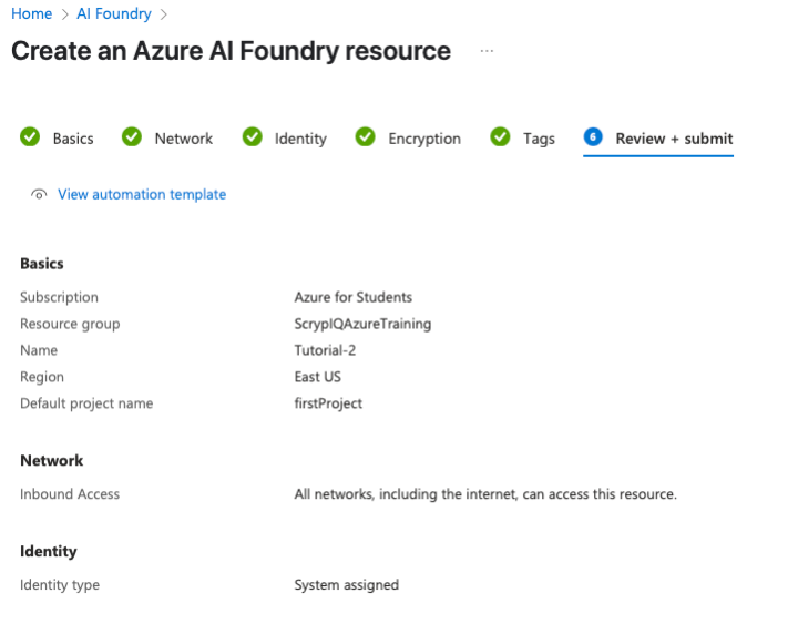 Review and validate resource configuration page