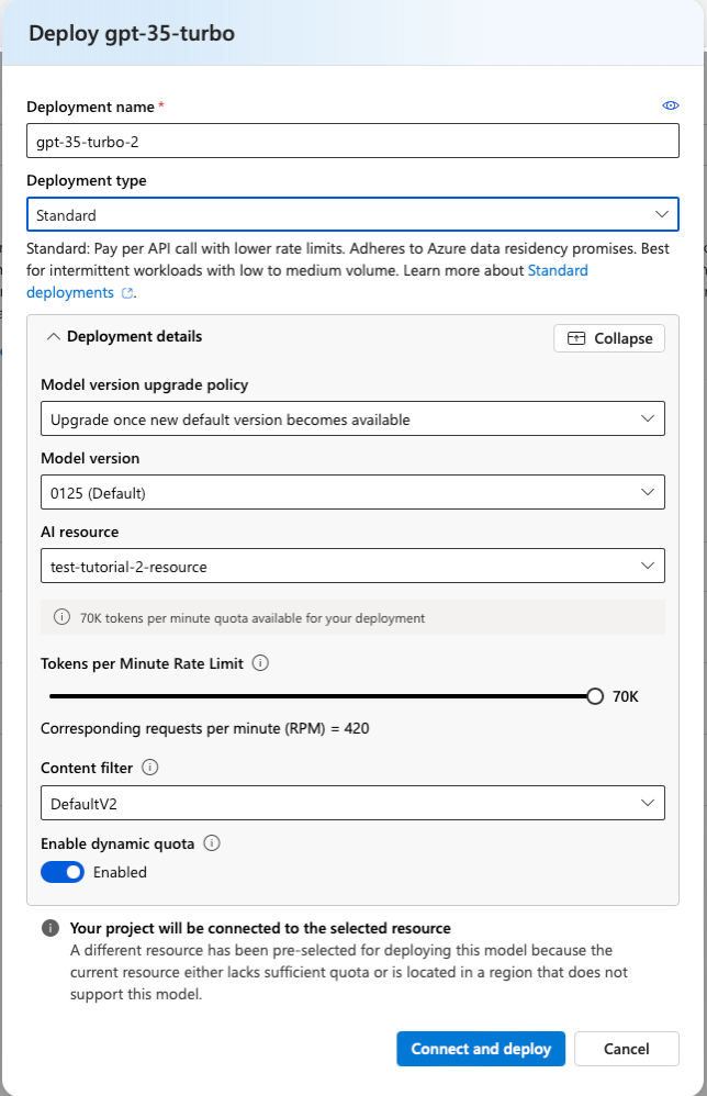 GPT-3.5 deployment setup configuration form